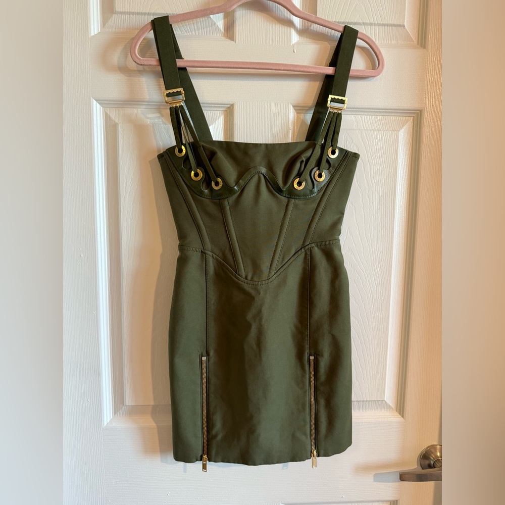 DION LEE Fan Lace Zip Mini Dress in Olive Size Aus 4 US 0 Pristine - Picture 8 of 17